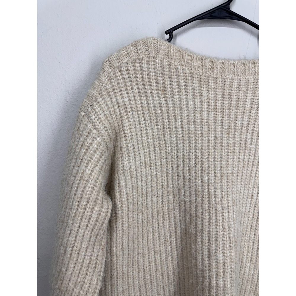 ZARA Sweater Womens XS-S Beige Ribbed Chunky Knit Oversized Boat Neck Pullover - Picture 4 of 12